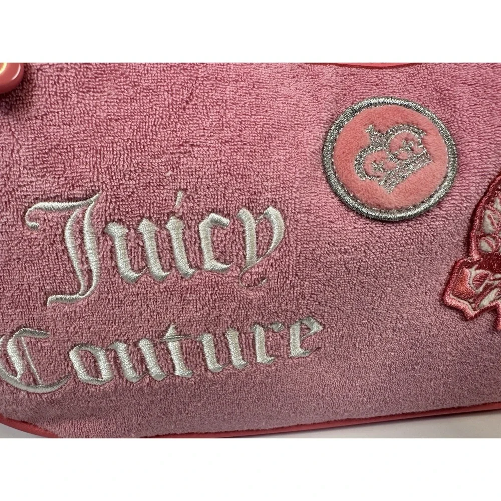 Juicy Couture Pink Velour Baguette Shoulder Bag Y2K Logo Patch Purse